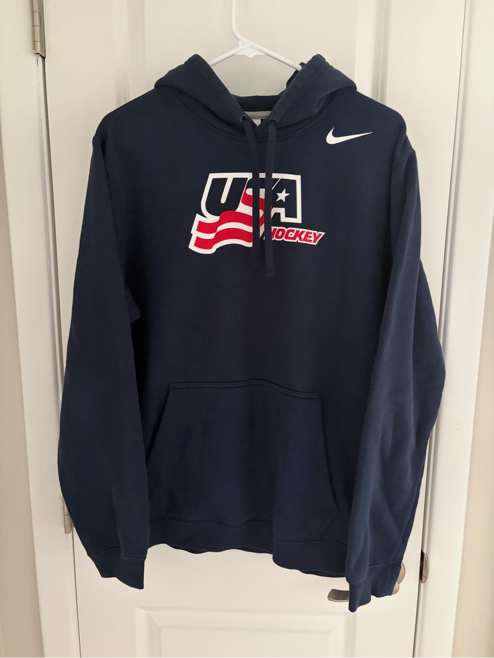 Nike Navy USA Hockey Pullover Hoodie with Red & White Logo
